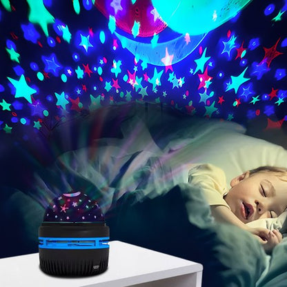 bebe endormi avec veilleuse projection plafond etoile