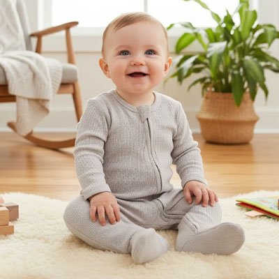 bebe pyjamas gris bambin sourire
