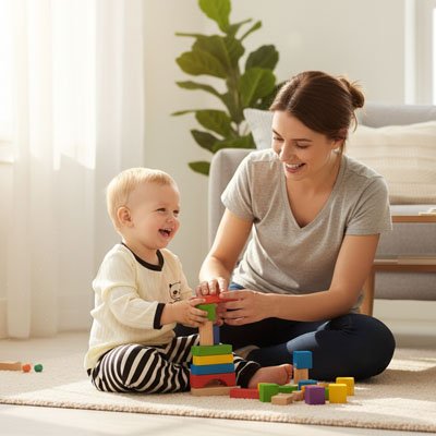 bebe pyjamas maman joue avec son tresor