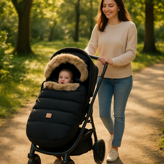 chanceliere poussette noir maman balade avec petit mingnon