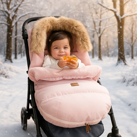 chanceliere poussette rose fillette dans parc