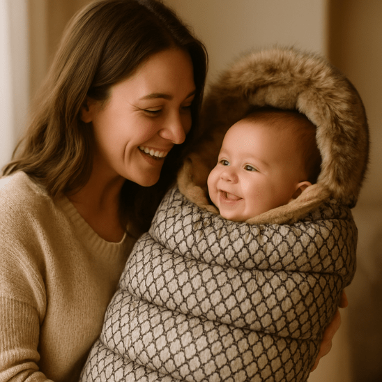 chanceliere poussette  souriante maman avec son prince