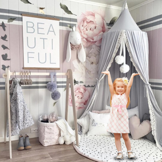 ciel de lit bebe gris dentelle petit bambin