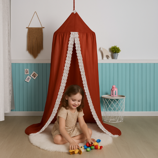 ciel de lit bebe mignon rouge vin dentelle