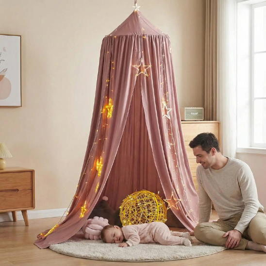 ciel de lit bebe protection anti insectes rose fort