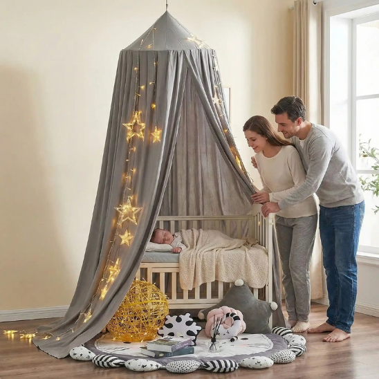 ciel de lit bebe univers doux taupe