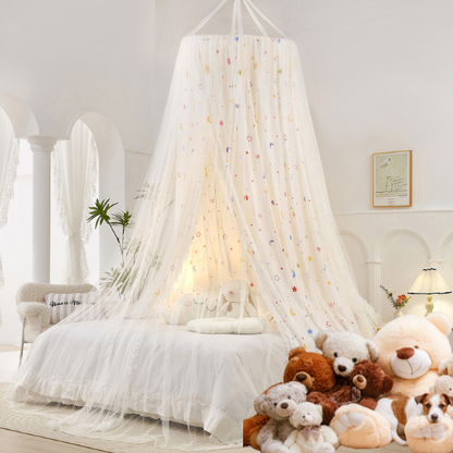 ciel de lit blanc-decore etoiles bleu fille rouge