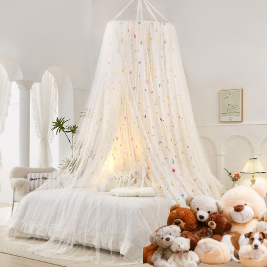 ciel de lit blanc-decore etoiles bleu fille rouge