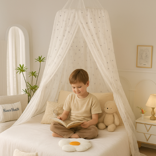 ciel de lit blanc decore nœud 