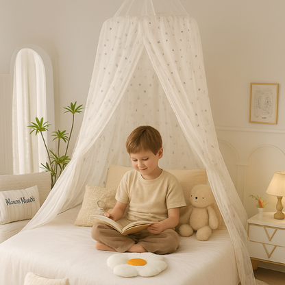 ciel de lit blanc decore nœud 