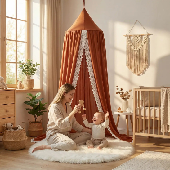 ciel de lit maman contente avec son prince