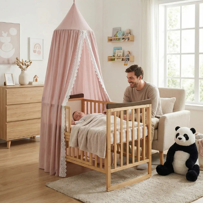 ciel de lit pour nouneau-ne papa content