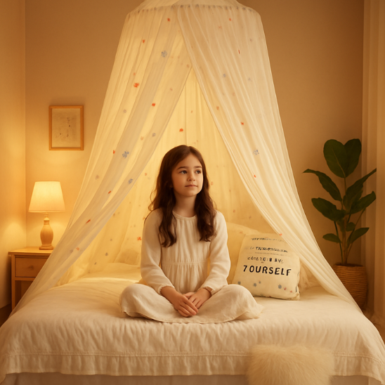 ciel de lit suspendu au dessus pour une atmosphere pleine tendresse