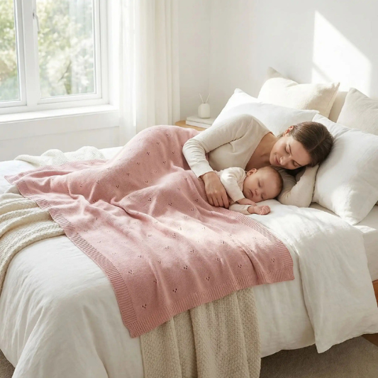 couverture bebe au tricot maman endormi avec son tresor