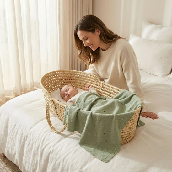 couverture bebe au tricot maman sur-son lit avec bambin