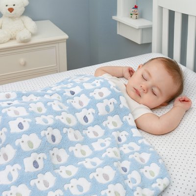 couverture bebe bleu elephant blanc