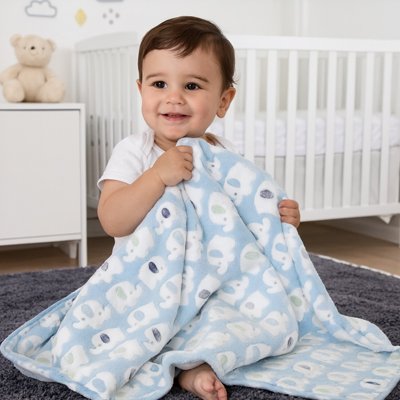 couverture bebe bleu petit mignon souriant 