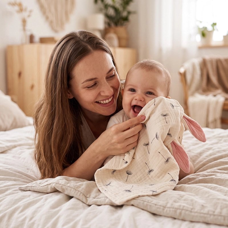 Doudou bebe maman souriante