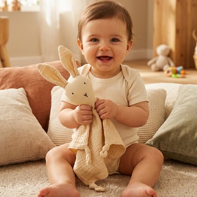 Doudou lapin beige mignon heureux