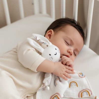 Doudou lapin delicat moelleux bebe endormi
