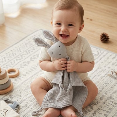 Doudou lapin gris coton bio