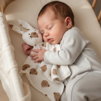 Doudou lapin moelleux bebe dans ces reves