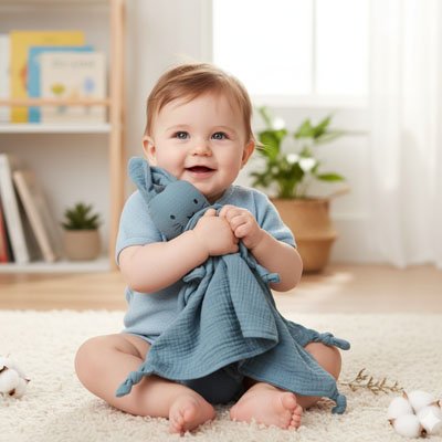Doudou naissance bebe lapin bleu douceur