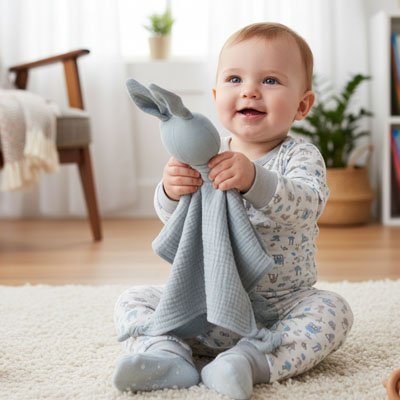 Doudou naissance bebe lapin gris sourinat