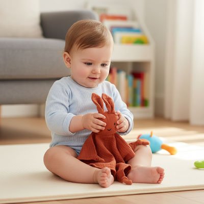 Doudou naissance bebe lapin rouge adorable
