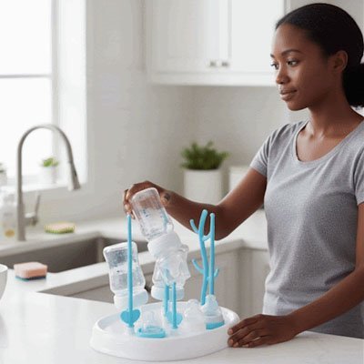 egouttoir biberon hygipratique maman dans cuisine 