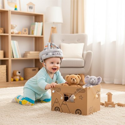 enfant content avec casque bebe protection legere ajustable gris