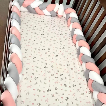 entour tresse de lit bébé rose gris blanc