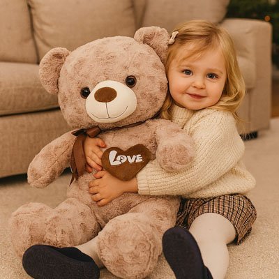 fillette embrasse son ours peluche ultra doux