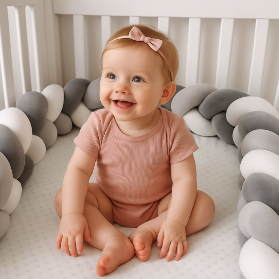 fillette entre tresse de lit