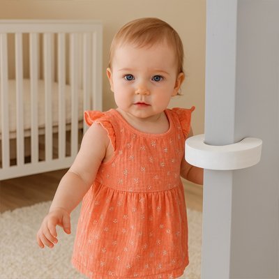 fillette jolie robe orange bloque porte pour bebe ultrasafe