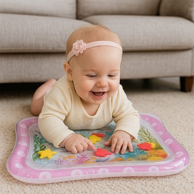 fillette souriante avec tapis deau bebe sensorstim
