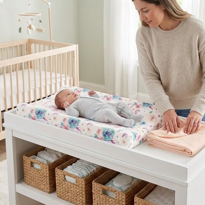 Housse matelas à langer decor fleur