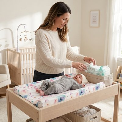 Housse matelas à langer fleur bleu