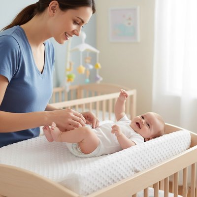 housse matelas langer maman joue avec son bebe