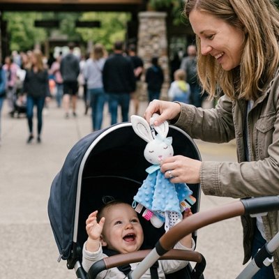 Lapin doudou maman souriante avec son tresor