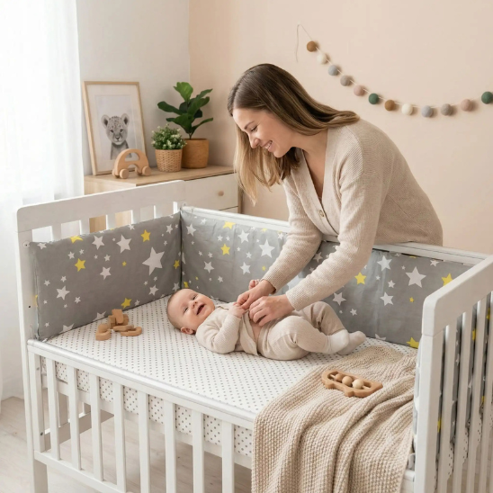 maman joue avec son tresor tour de lit
