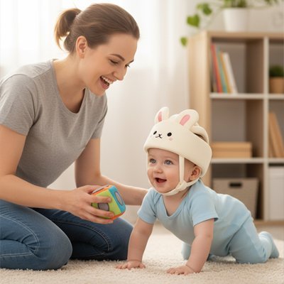 maman souriante avec petite mignonne casque bebe protector confort