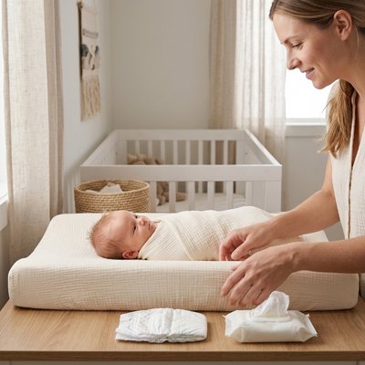 mignon sur matelas à langer housse​