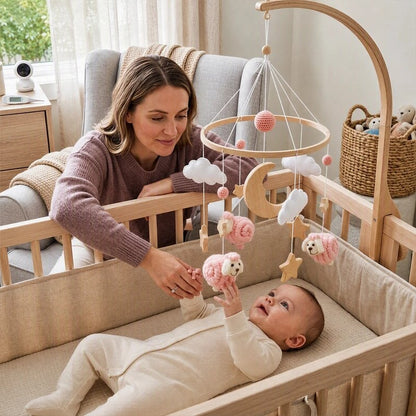 Mobile bébé maman joue avec son cœur 