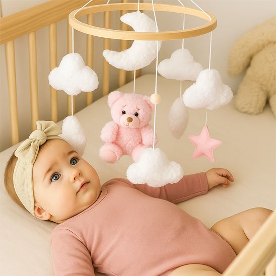 mobile musical pour bebe ourson rose