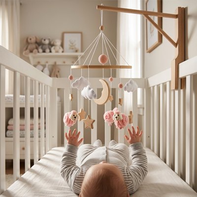 Mobile pour bébé etoiles beige
