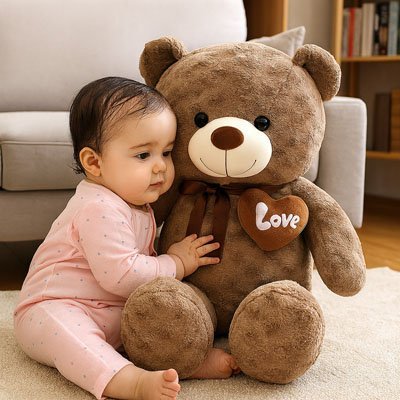 nourrisson serre son doudou prefere ours en peluche ultra doux