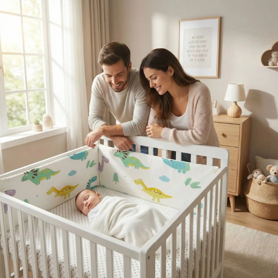 papa maman souriants avec son prince tour de lit