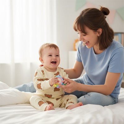Pyjama bebe beige nounours maman sourire