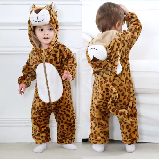 pyjama bébé garçon en coton avec illustration léopard marron